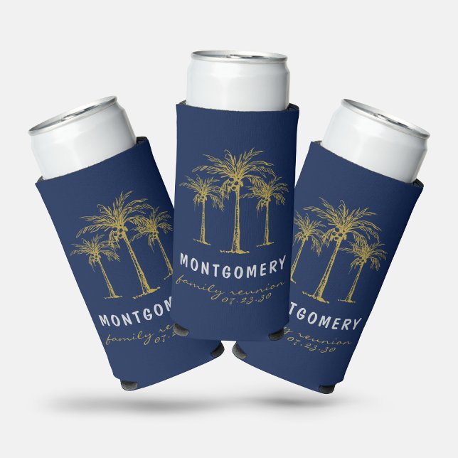 Enfriador De Latas Slim Tropical Gold Palm Trees Family Reunion Custom (Tropical Gold Palm Trees Family Reunion Custom Seltzer Can Cooler)
