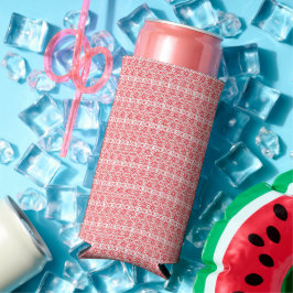 Enfriador De Latas Slim un fondo rojo y blanco con un patrón