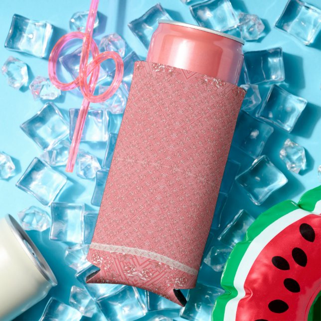 Enfriador De Latas Slim un fondo rosado con un patrón en el medio_ (Verano in situ)