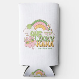 Enfriador De Latas Slim Una Mamá Afortunada Retro Groovy Personalizado