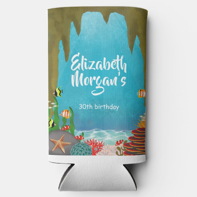 Enfriador De Latas Slim Under the Sea Creatures Beautiful Cave Birthday (Anverso)