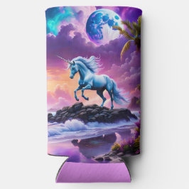 Enfriador De Latas Slim Unicornio en la playa tropical de Fantasía