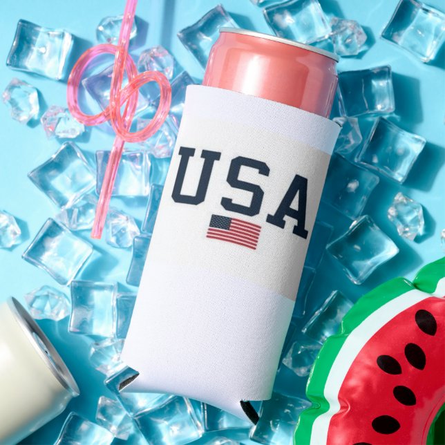 Enfriador De Latas Slim USA varsity letters American Flag Gym Sports  (Verano in situ)
