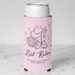 Enfriador De Latas Slim Vaquera de Disco Rosa Último Rodeo Fiesta de Despe