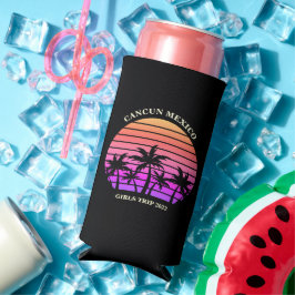 Enfriador De Latas Slim Viaje de los Chicas de Palm Tree Personalizado Tro