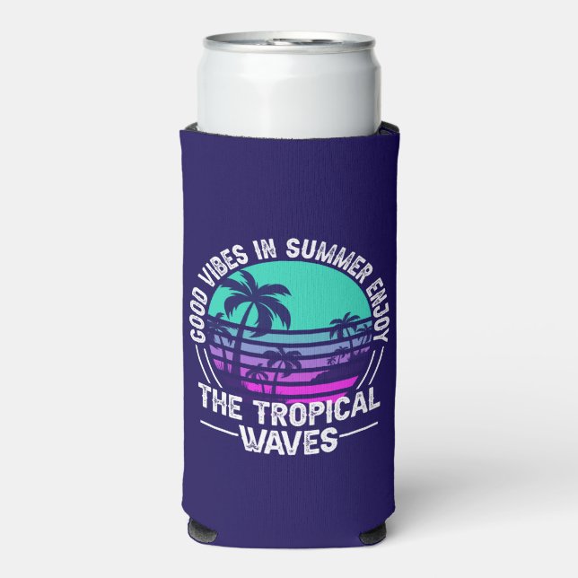 Enfriador De Latas Slim Vibes de verano tropical-82646 (Frente Agua con Gas)