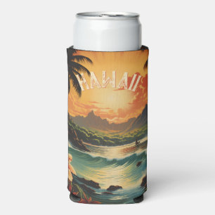 Enfriador De Latas Slim Vintage Hawaii Sunset Painting Sea Beach Toalla