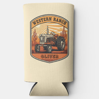 Enfriador De Latas Slim Vintage Western Ranch Tractor Desert Sunset