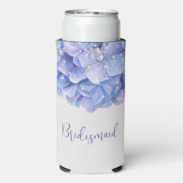 Enfriador De Latas Slim Watercolor Blue Hydrangea Bridal Party