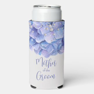 Enfriador De Latas Slim Watercolor Blue Hydrangea Pearl