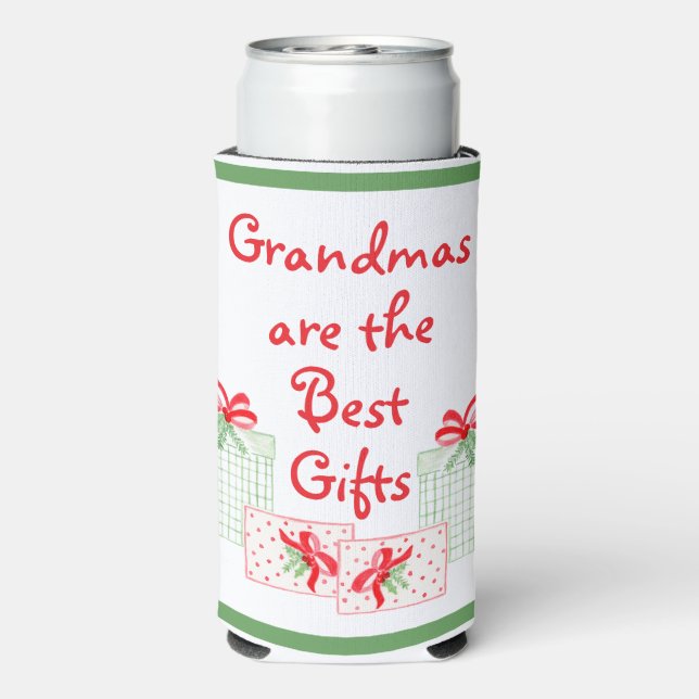 Enfriador De Latas Slim Watercolor Holiday PERSONALIZAR Abuela (Reverso Agua con Gas)