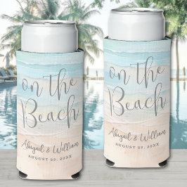 Enfriador De Latas Slim Watercolor Summer On The Beach Wedding