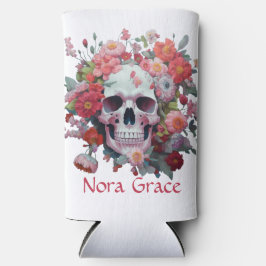 Enfriador De Latas Slim Whimsical Floral Skull