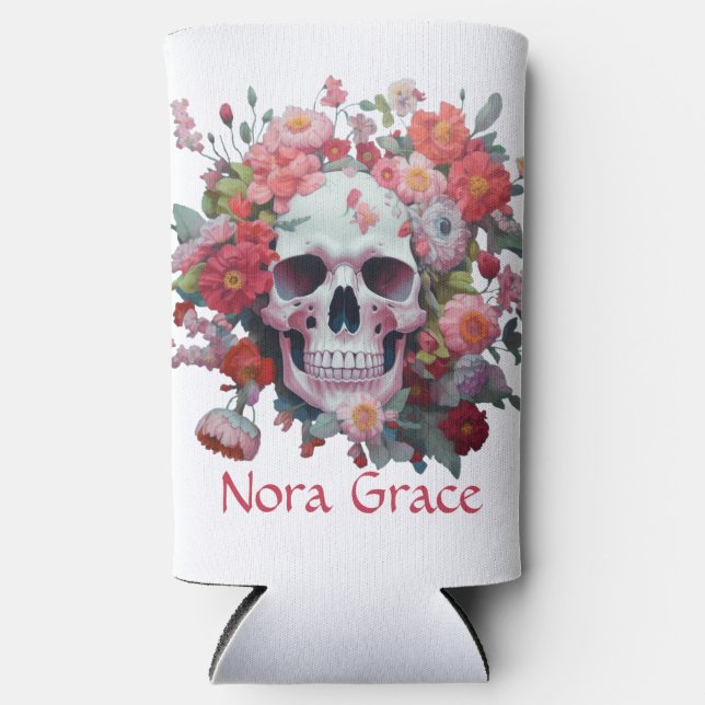 Enfriador De Latas Slim Whimsical Floral Skull (Anverso)