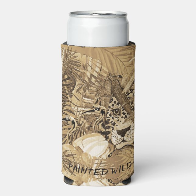 Enfriador De Latas Slim Wild Sepia Leopard Can Cooler  (Frente Agua con Gas)