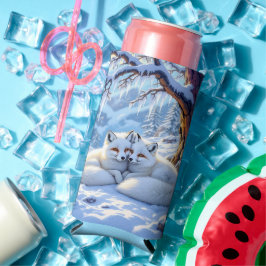 Enfriador De Latas Slim Winter Foxes on a Snowy Winter Day 