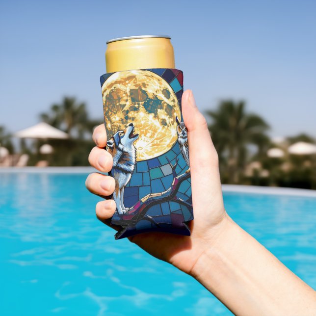 Enfriador De Latas Slim  Wolf and Owl Mosaic Art (Piscina in situ)