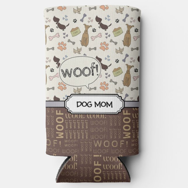 Enfriador De Latas Slim ¡WOOF! Perro Lover - Patrón de cachorros personali (Anverso)
