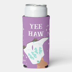 Enfriador De Latas Slim Yee Haw Western Rodeo Cowboy Boots Lilac