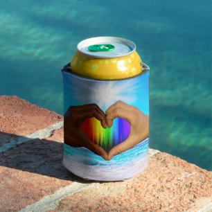 Enfriador De Latas SlipperyJoe gradiente de corazón de arcoíris vívid