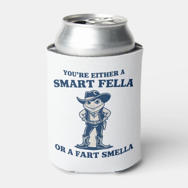 Enfriador De Latas Smart Fella or Fart Smella Retro Frog Meme Funny (Lata Anverso)