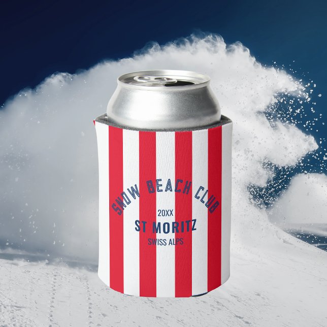 Enfriador De Latas Snow Beach Club Red Cabana Stripe Winter (Subido por el creador)