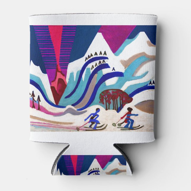 Enfriador De Latas Snowy Mountains with Skiers (Anverso)