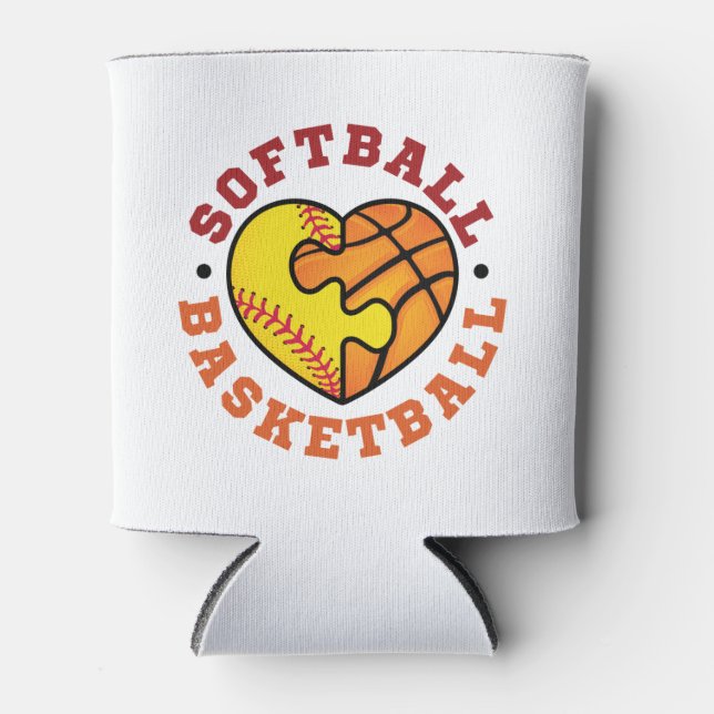 Enfriador De Latas Softball Basketball Heart (Anverso)