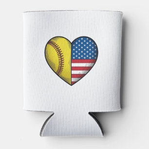 Enfriador De Latas Softbol bandera de EE. UU. corazón diseño vectoria