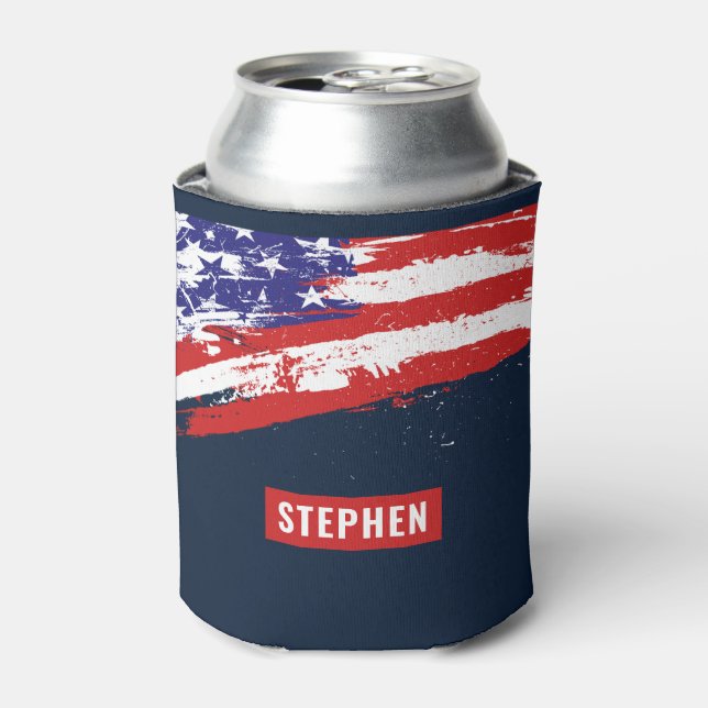Enfriador De Latas Soldado de Bandera Norteamericana Azul Blanco Rojo (Lata Anverso)