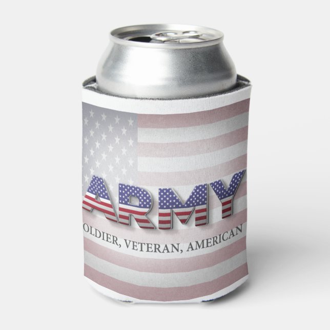 Enfriador De Latas "Soldado, veterano, estadounidense" del ejército (Lata Anverso)