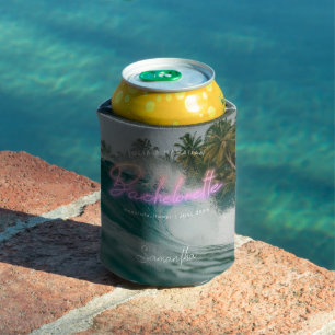 Enfriador De Latas Soltera Palmas Tropicales Neon   Monograma