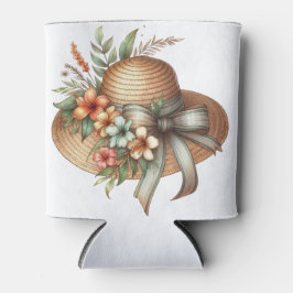 ENFRIADOR DE LATAS SOMBRERO DE PAJA DE VERANO TROPICAL CON FLORES DE 