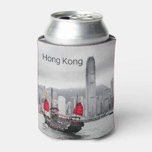 Enfriador De Latas Souvenir Panorama del Vintage de la isla de Hong K