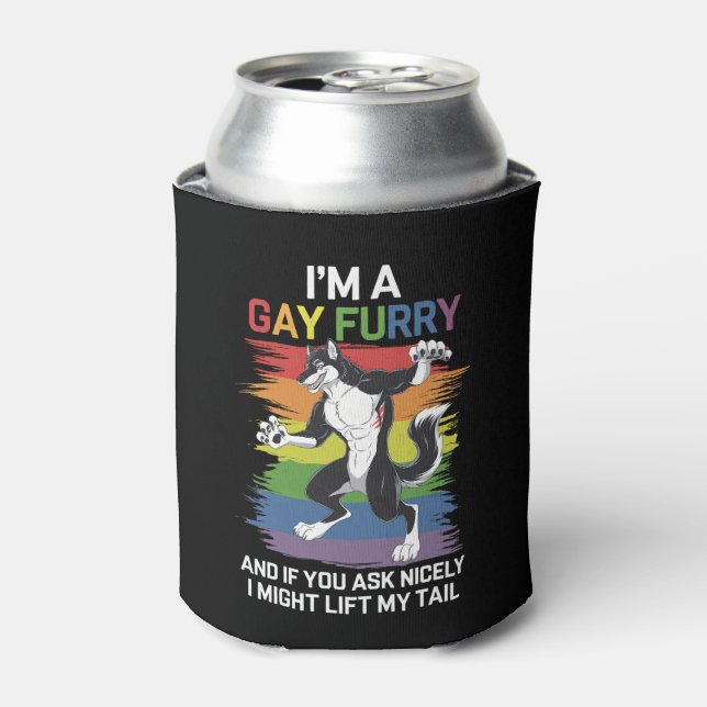 Enfriador De Latas Soy un orgullo LGBTQ gay Furry Fox Rainbow (Lata Anverso)