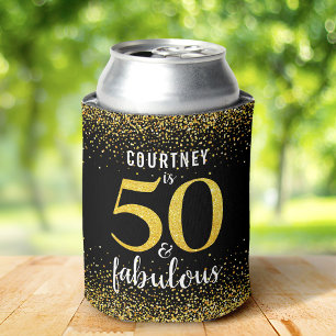 Enfriador De Latas Sparkly black gold purpurina script 50 y fabuloso