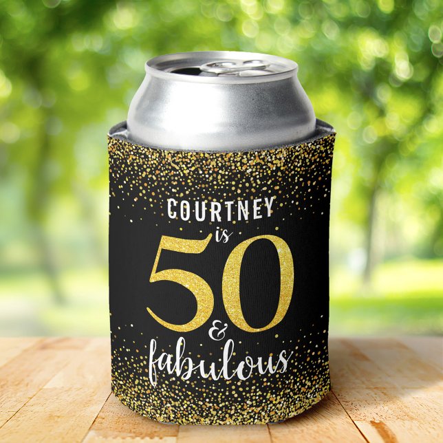 Enfriador De Latas Sparkly black gold purpurina script 50 y fabuloso (Subido por el creador)