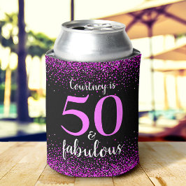 Enfriador De Latas Sparkly Pink Black 50 y fabuloso nombre personaliz