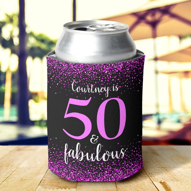 Enfriador De Latas Sparkly Pink Black 50 y fabuloso nombre personaliz (Subido por el creador)