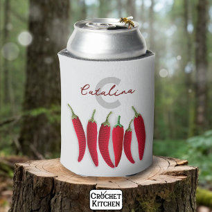 Enfriador De Latas Spicy Red Moderno Crochet Minimal Jalapeno Nombre