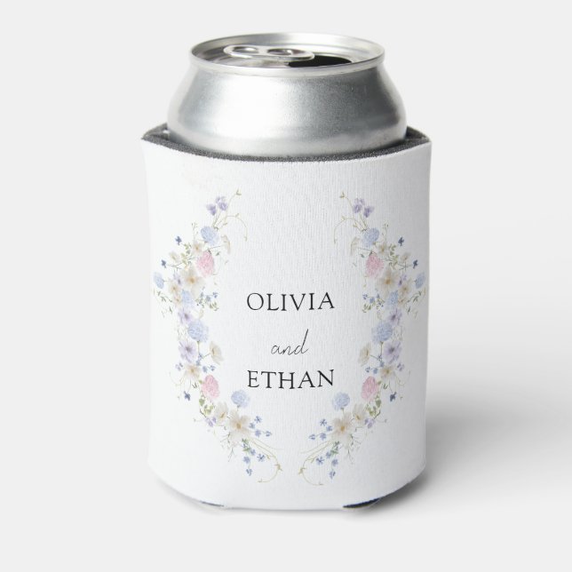 Enfriador De Latas Spring Wildflowers Purple Pink Wedding (Reverso de la lata)
