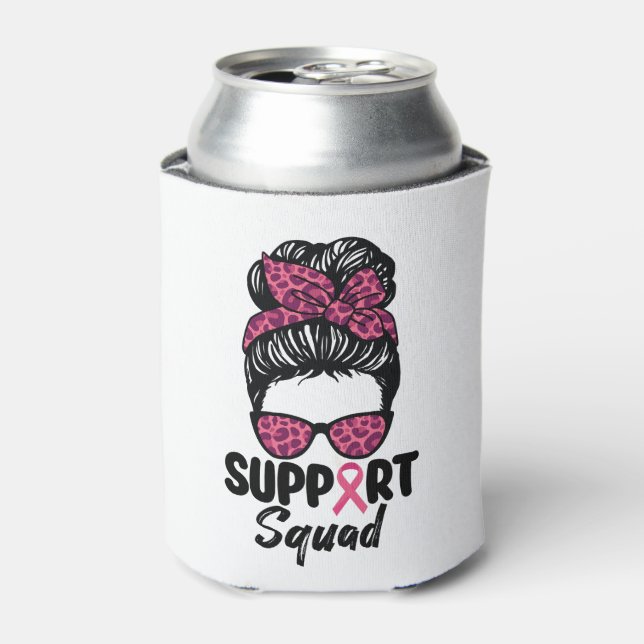 Enfriador De Latas Squad Messy Bun Guerrero Rosa Cáncer de Mama (Lata Anverso)