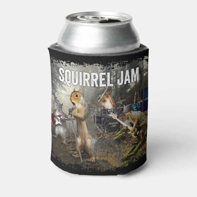 Enfriador De Latas Squirrel Jam - banda de rock divertida (Reverso de la lata)