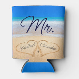Enfriador De Latas Sr. Beach Wedding Hearts in Sand
