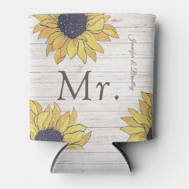 Enfriador De Latas Sr. Rustic White Wood Moda Yellow Sunflower