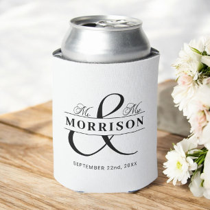 Enfriador De Latas Sr. Sra. Black White Wedding Favor