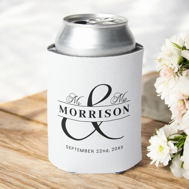 Enfriador De Latas Sr. Sra. Black White Wedding Favor (Subido por el creador)