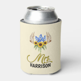 Enfriador De Latas Sra. Apellido Rustic Floral Antlers Boda