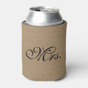 Enfriador De Latas Sra. faux linen burlap moda rústica yute inicial