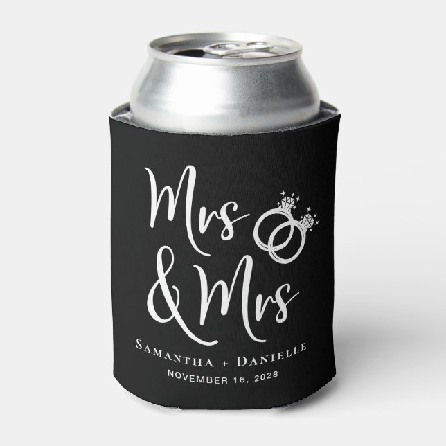 Enfriador De Latas Sra. y Sra. Lesbian Black Wedding Favor (Lata Anverso)